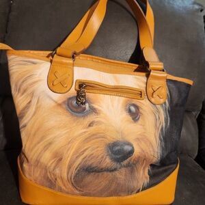 Charming Dog Print Tote Bag - Brown